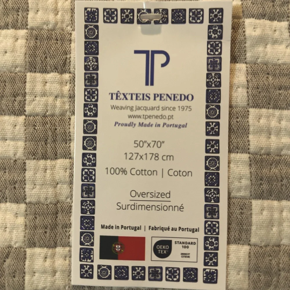 🎁Texteis Penedo Throw Blanket - Mini Check Throw - Taupe & Oatmeal Cotton Check